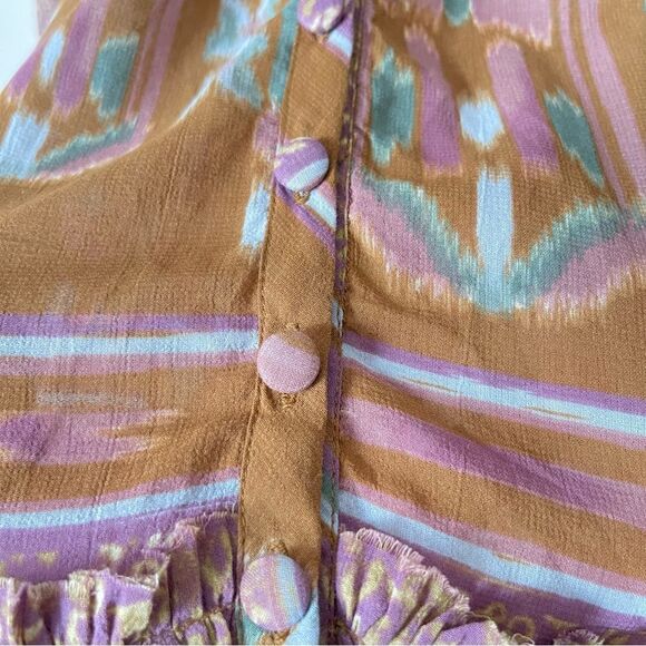 Free People Augustine Mini babydoll dress Brown Pink NWOT size XS Rare - Picture 4 of 13